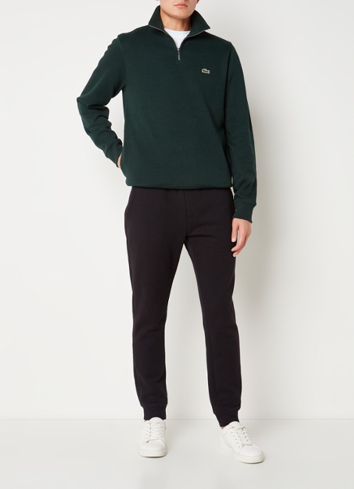 Lacoste Fijngebreide pullover met halve rits - voorkant 4 donkergroen