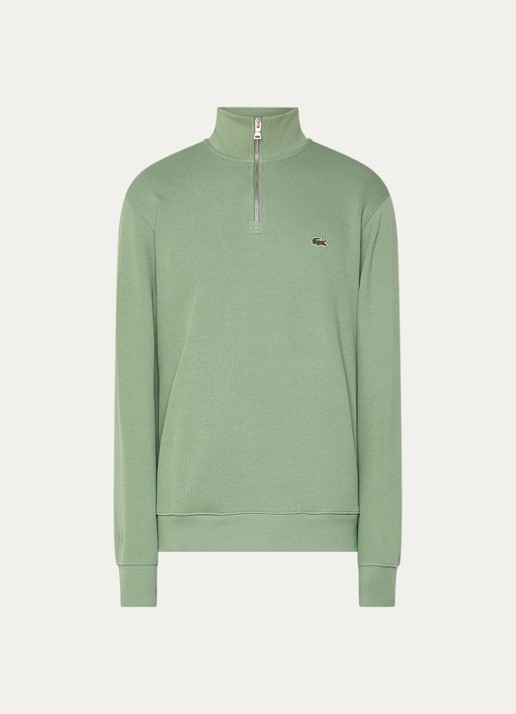 Lacoste Fijngebreide pullover met halve rits - voorkant groen