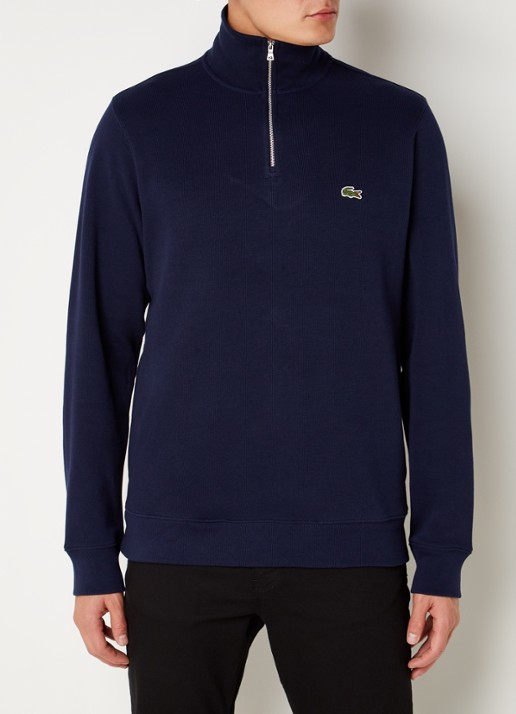 Lacoste Fijngebreide pullover met halve rits - detail blauw