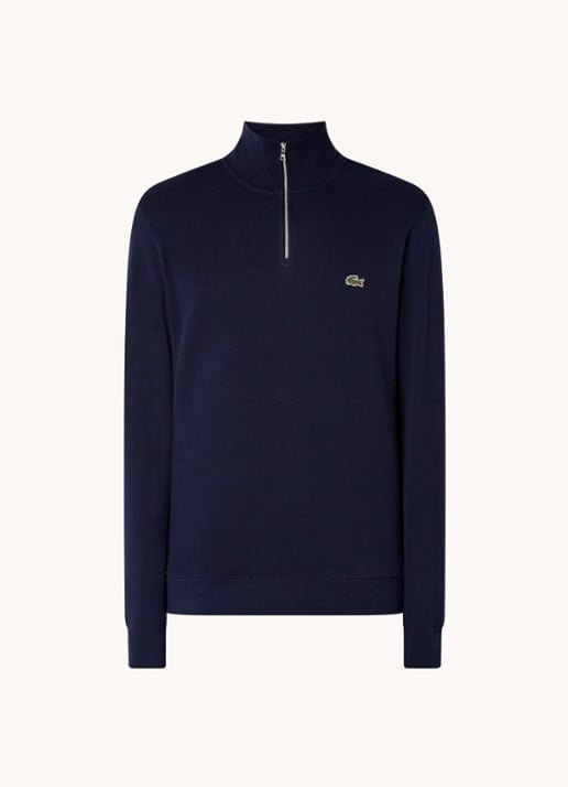 Lacoste Fijngebreide pullover met halve rits - voorkant 8 blauw