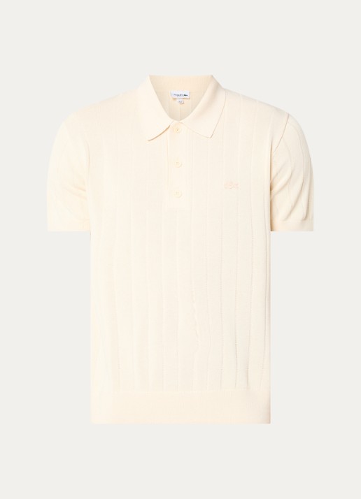 Lacoste Fijngebreide pullover met logo - voorkant creme