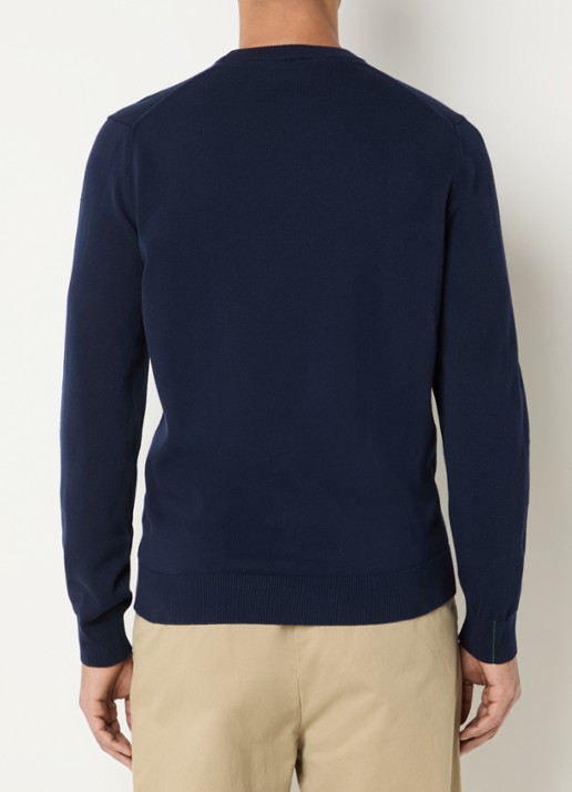 Lacoste Fijngebreide pullover met logo - achterkant donkerblauw