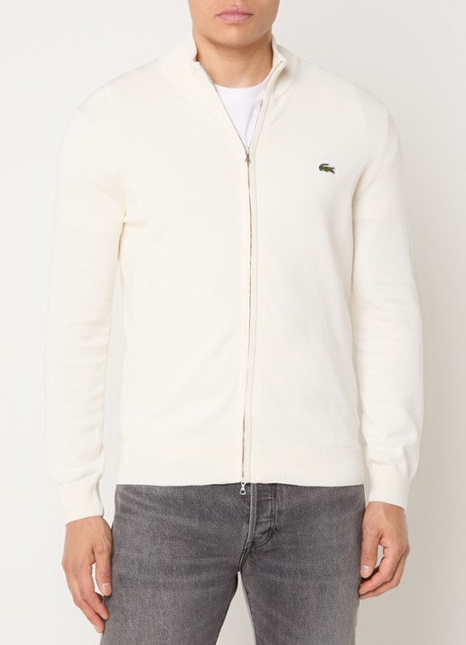 Lacoste Fijngebreide pullover met logo - detail 8 gebroken wit