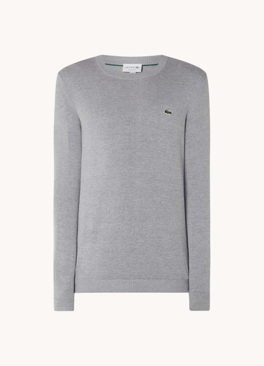 Lacoste Fijngebreide trui met logoborduring - voorkant 2 grijs