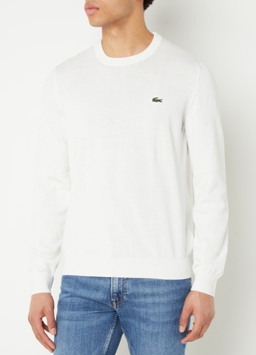 Lacoste Fijngebreide trui met logoborduring - detail 4 gebroken wit