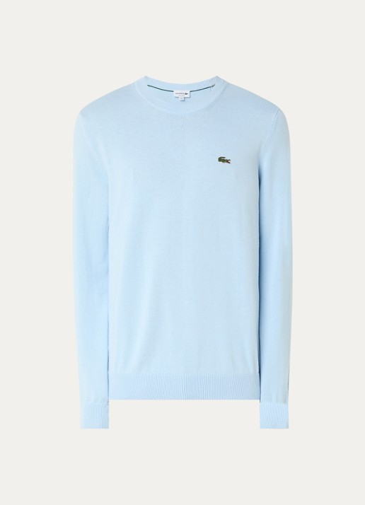 Lacoste Fijngebreide trui met logoborduring - voorkant 2 lichtblauw