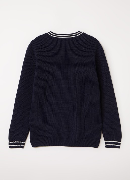 Lacoste Grofgebreid vest in wolblend - achterkant donkerblauw