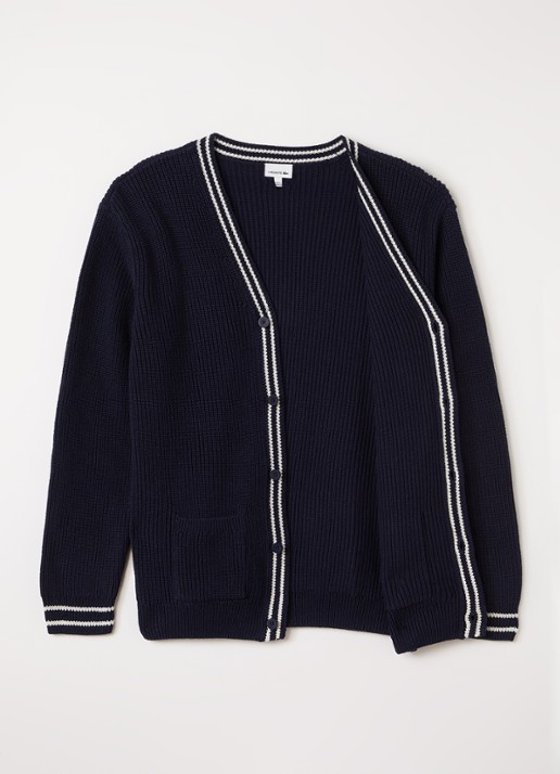 Lacoste Grofgebreid vest in wolblend - voorkant 3 donkerblauw