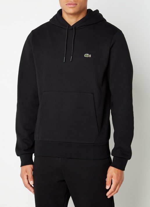 Lacoste Hoodie met logoborduring - detail zwart