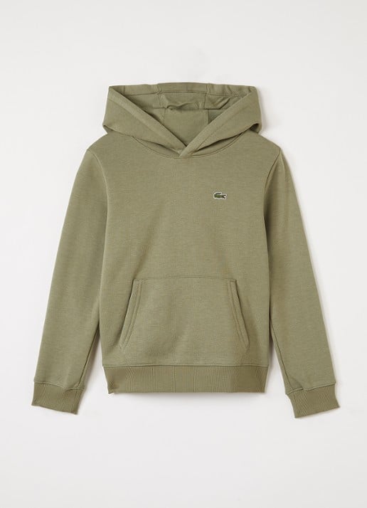 Lacoste Hoodie met logoborduring - voorkant olijfgroen