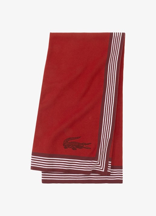 Lacoste L Frame plaid van katoen 130 x 170 cm - voorkant donkerrood