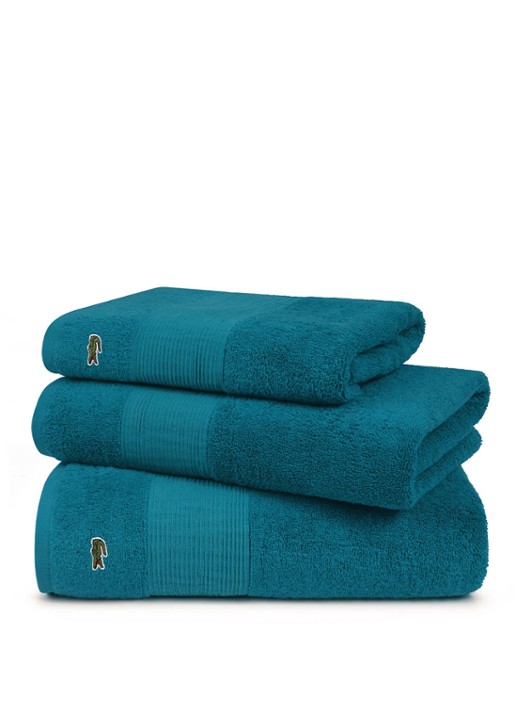 Lacoste L Lecroco badhanddoek - 600 gr/m2 - 50 x 100 cm - voorkant 2 turquoise