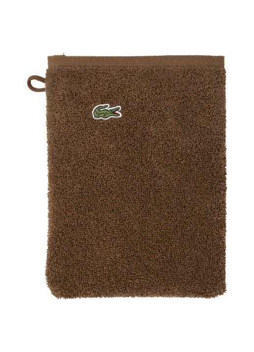 Lacoste L Lecroco washand - 600 gr/m2 - 15 x 21 cm - voorkant hazelnootbruin