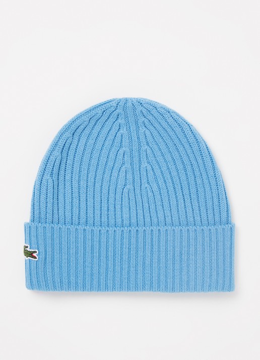 Lacoste Muts van wol met logoborduring  - voorkant blauw