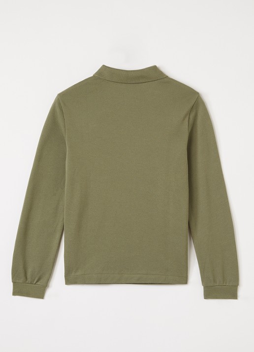 Lacoste Polo van piqué katoen met logoborduring - voorkant 2 olijfgroen