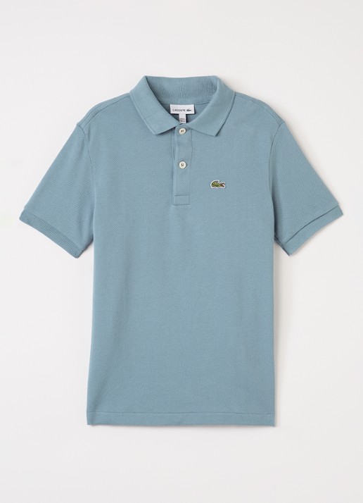 Lacoste Polo van piqué katoen met logoborduring - voorkant blauw