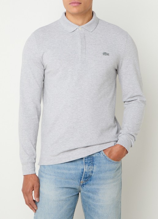 Lacoste Regular fit polo met logoborduring - detail grijsmele