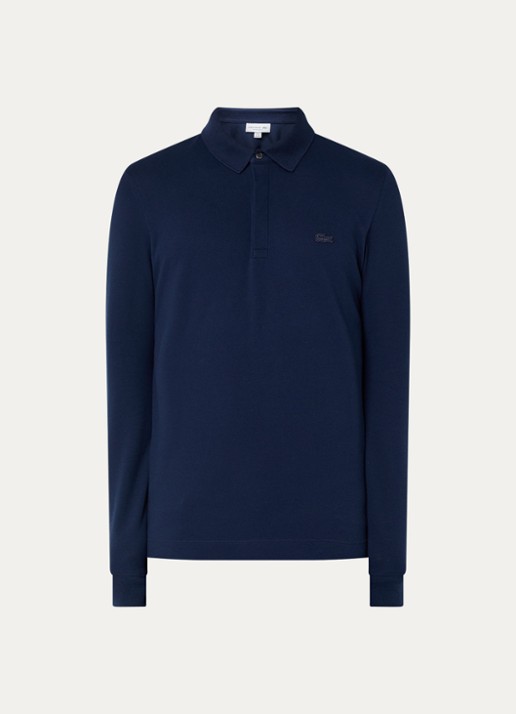 Lacoste Regular fit polo met logoborduring - voorkant donkerblauw