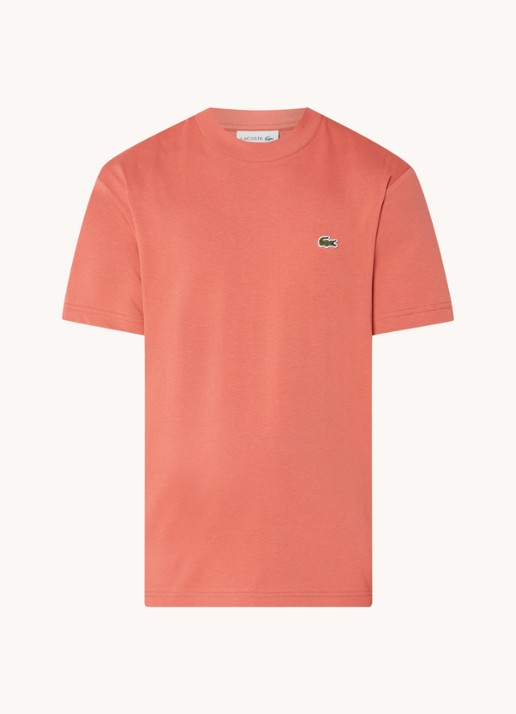 Lacoste T-shirt met logoborduring  - voorkant koraalroze