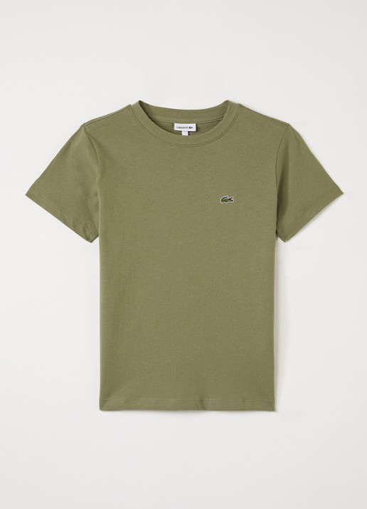 Lacoste T-shirt met logoborduring - voorkant olijfgroen