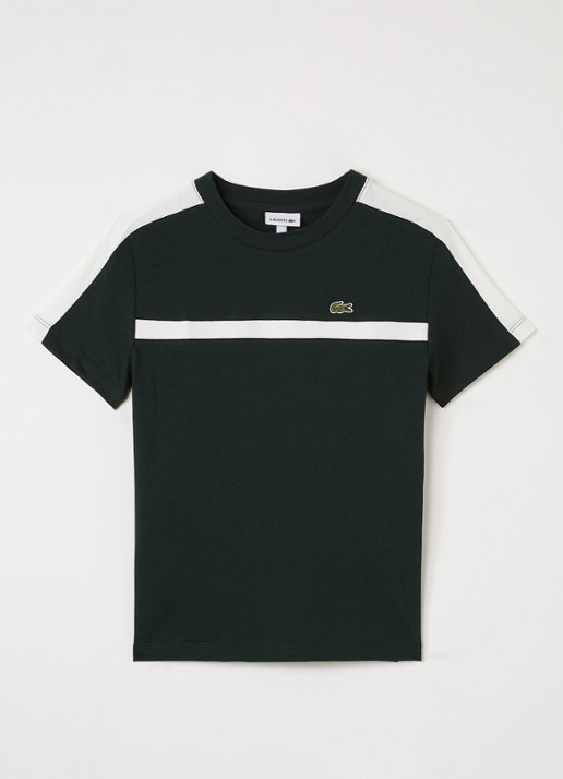 Lacoste T-shirt met streepprint en logoborduring - voorkant donkergroen