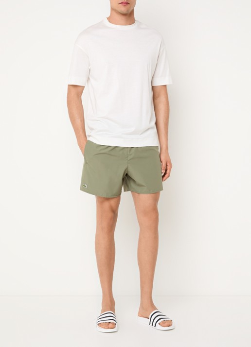 Lacoste Uni zwemshorts met logo en steekzakken - voorkant 3 khaki