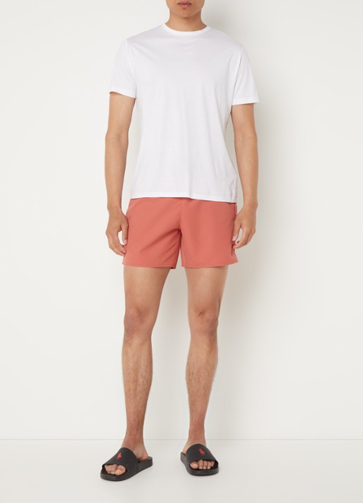 Lacoste Uni zwemshorts met logo en steekzakken - voorkant 4 koraalroze