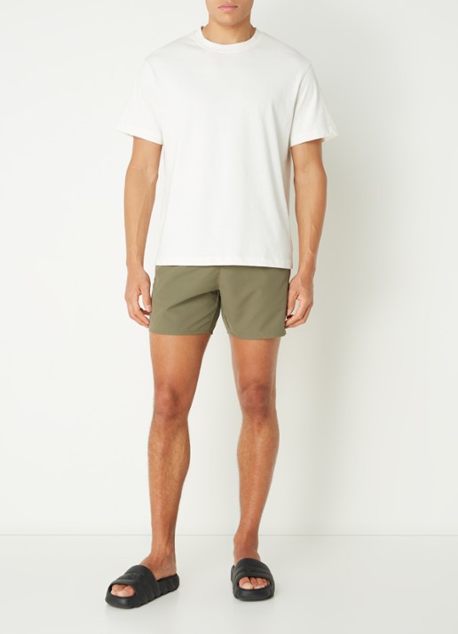 Lacoste Uni zwemshorts met logo en steekzakken - voorkant 3 olijfgroen
