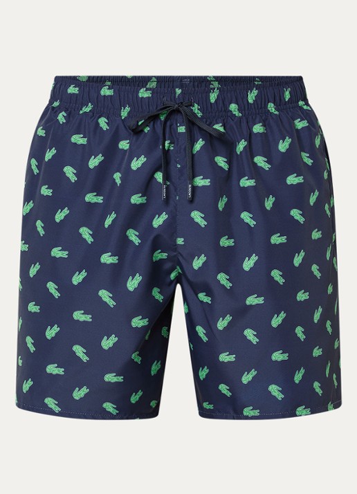 Lacoste Uni zwemshorts met logo en steekzakken - voorkant 2 donkerblauw