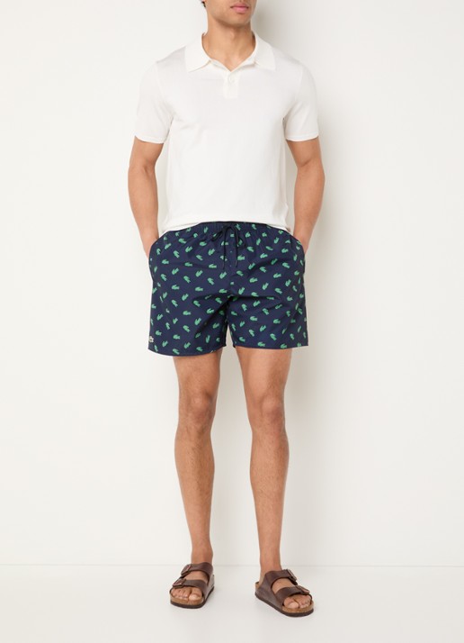 Lacoste Uni zwemshorts met logo en steekzakken - voorkant 3 donkerblauw