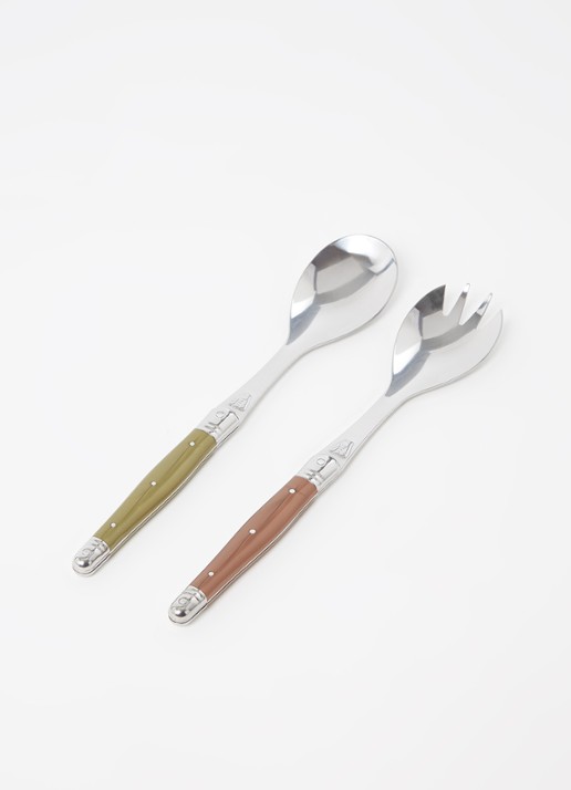 Laguiole Jean Dubost Saladebestek 2-delig - voorkant 2 lichtbruin