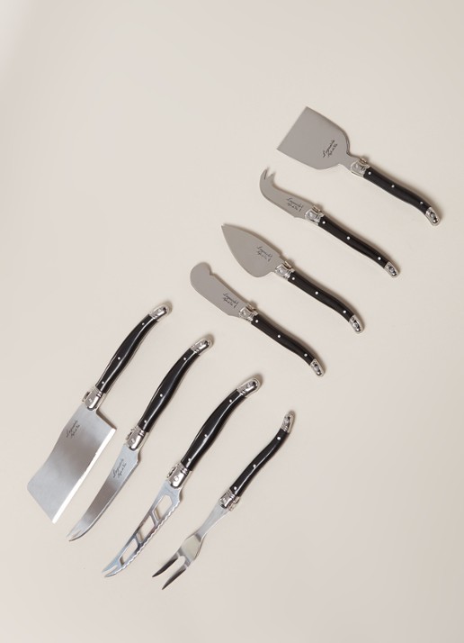 Laguiole Style de Vie Kaasmes set van 8 en plank 50 cm - voorkant 2 zwart