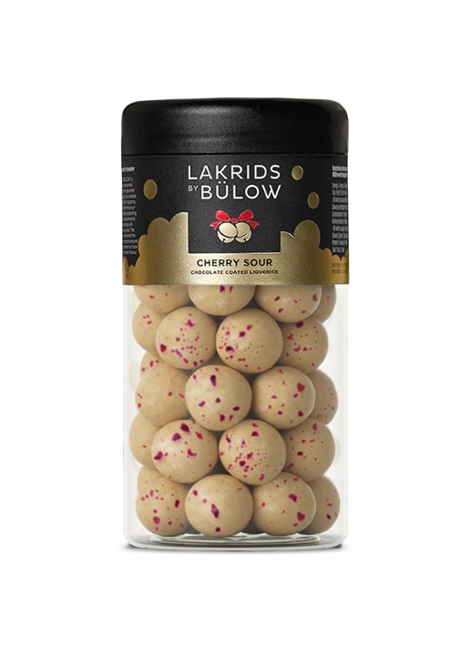 Lakrids by Bülow Regular Cherry Sour drop met chocolade 270 gram - voorkant beige