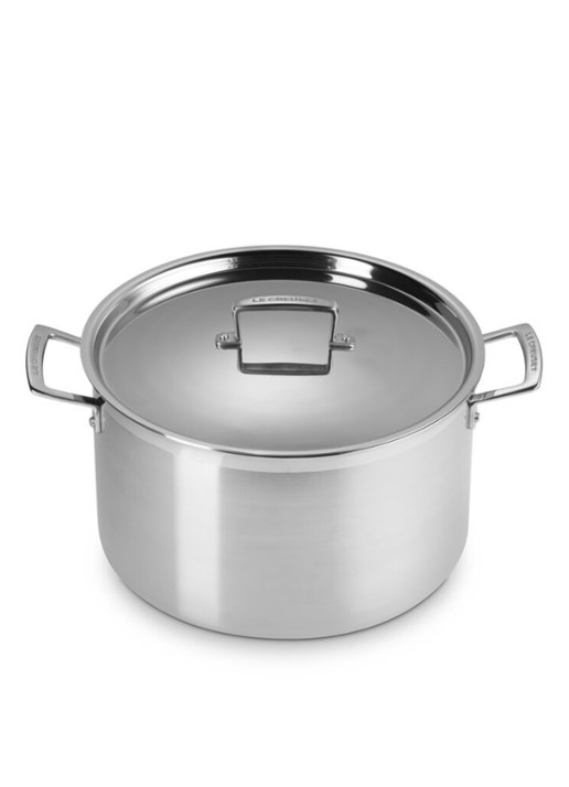 Le Creuset 3-ply kookpan met deksel 28 cm - voorkant 2 beige