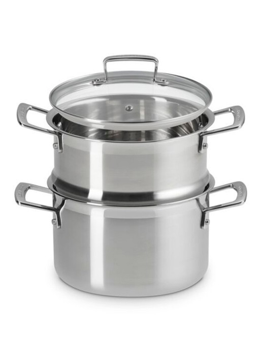 Le Creuset 3-ply kookpan met stoominzet 20 cm - achterkant 3 beige