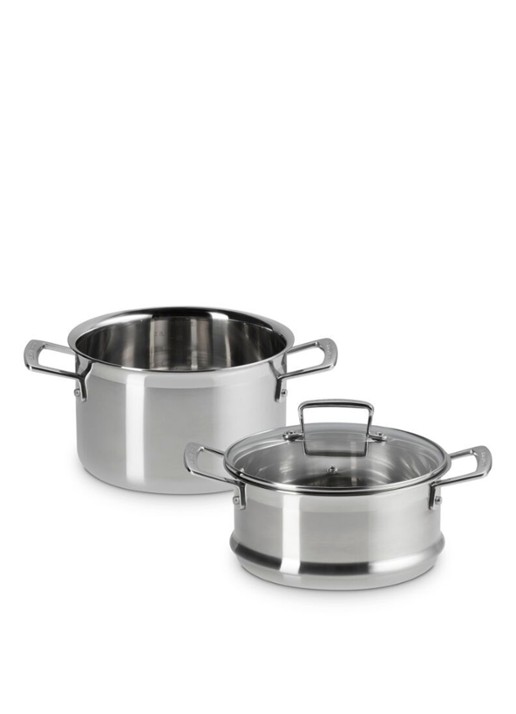 Le Creuset 3-ply kookpan met stoominzet 20 cm - voorkant 2 beige