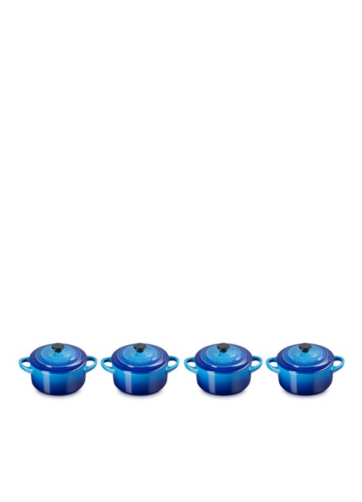 Le Creuset Braadpan ø 10 cm set van 4 - voorkant 5 azure / blauw