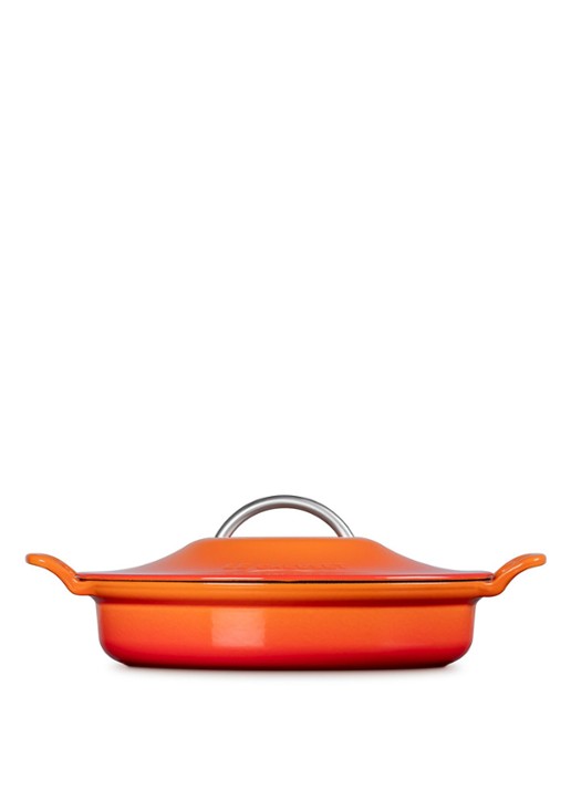 Le Creuset Campagnard Modern Heritage braadpan 28 cm - achterkant 6 oranjerood