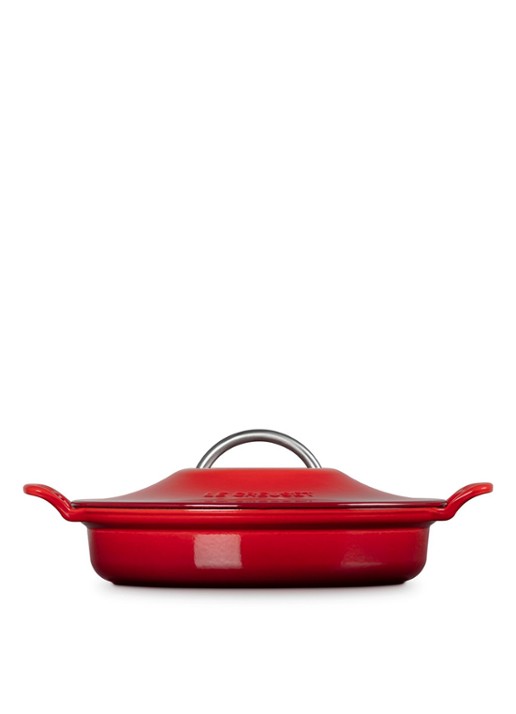 Le Creuset Campagnard Modern Heritage braadpan 28 cm - achterkant 6 kersenrood