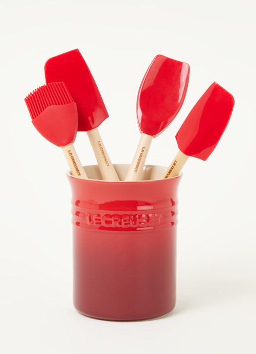 Le Creuset Lepelpot met 4 spatels - voorkant 2 kersenrood / rood