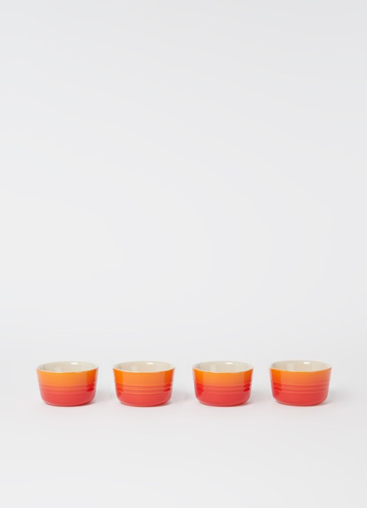 Le Creuset Mini ramekin 7,2 cm set van 4 - voorkant 3 oranjerood / oranje
