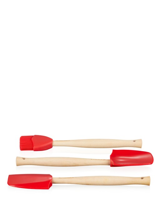 Le Creuset Spatels Premium set van 3  - voorkant 6 kersenrood / rood