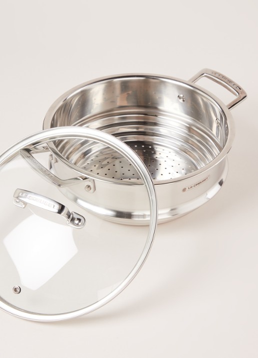Le Creuset Stoompan 24 cm  - detail zilver