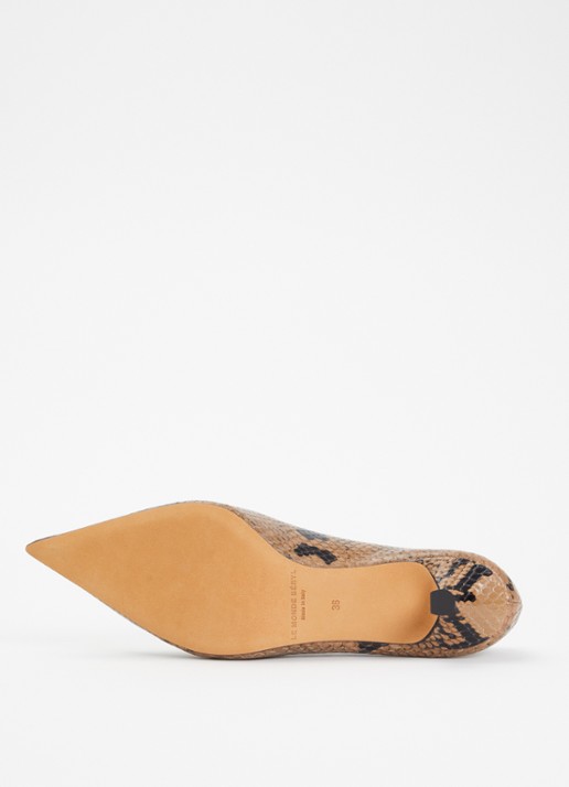 Le Monde Béryl Babouche pump van kalfsleer met slangenprint en -structuur - detail 3 roestbruin