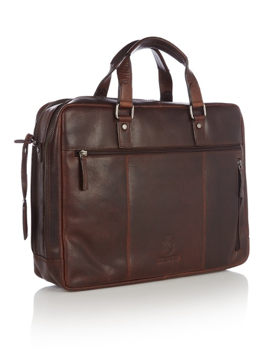 Leonhard Heyden Roma businesstas van leer met laptopvak 15 inch - detail donkerbruin