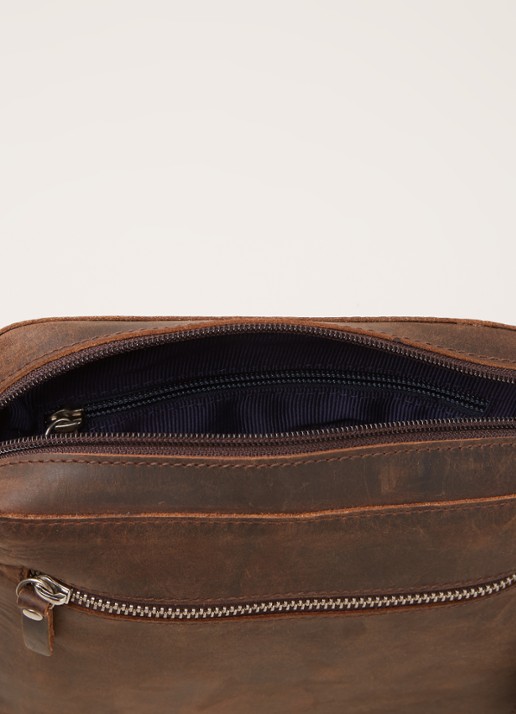 Leonhard Heyden Salisbury schoudertas van leer - unisex - detail 4 donkerbruin
