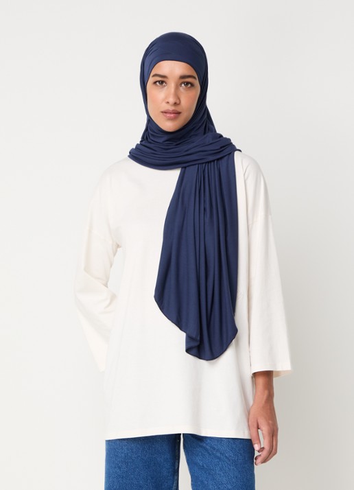 LES Atelier Bamboo Jersey hoofddoek 180 x 82 cm - voorkant 2 donkerblauw