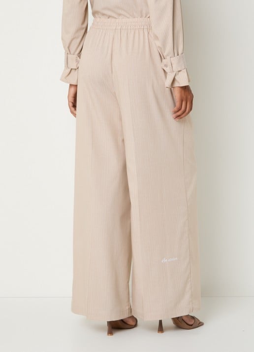 LES Atelier Ghala high waist straight fit broek met streepprint - achterkant khaki