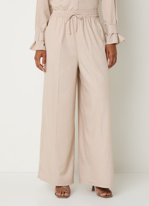 LES Atelier Ghala high waist straight fit broek met streepprint - detail 2 khaki