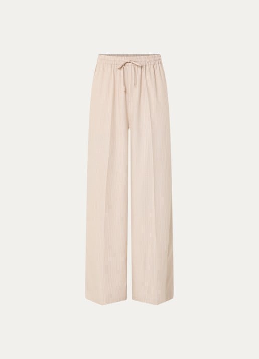 LES Atelier Ghala high waist straight fit broek met streepprint - voorkant 4 khaki